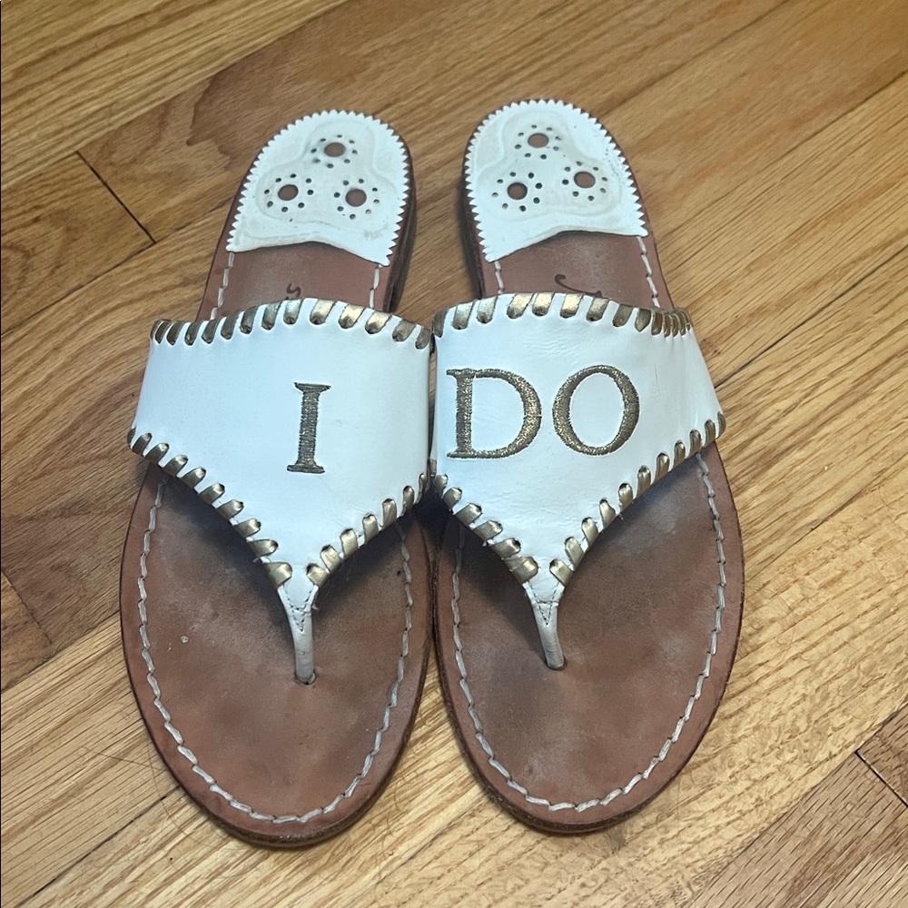 Jack Rogers White and Gold 'I DO' Sandals